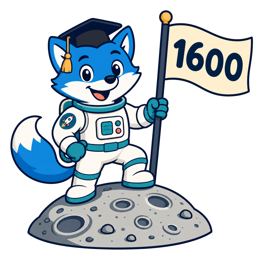 Deck the blue fox astronaut standing on the moon holding a 1600 flag